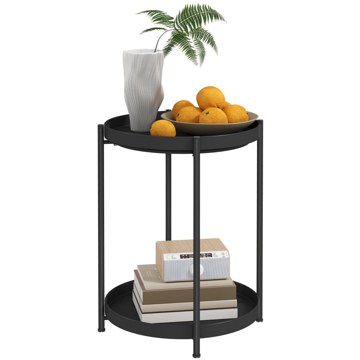 BEISTELLTISCH, Couchtisch mit 2 Ablage, 44 x 44 x 56 cm, Stahl, Schwarz - Schwarz, Metall (44/44/56cm) - HOMCOM