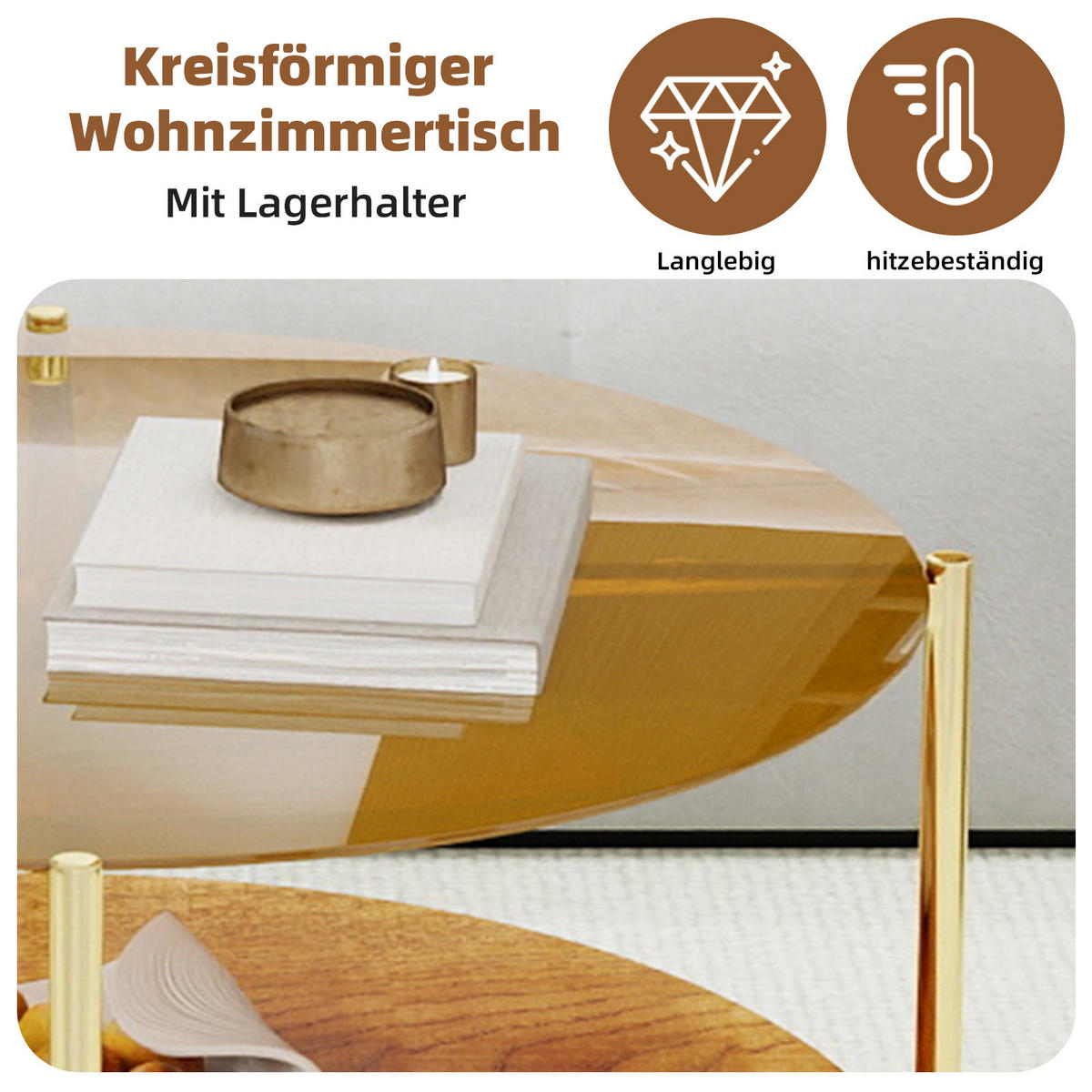 COUCHTISCH Gold/Natur, 82/82/45 cm - Goldfarben, Glas (82/82/45cm) - PANGIVO