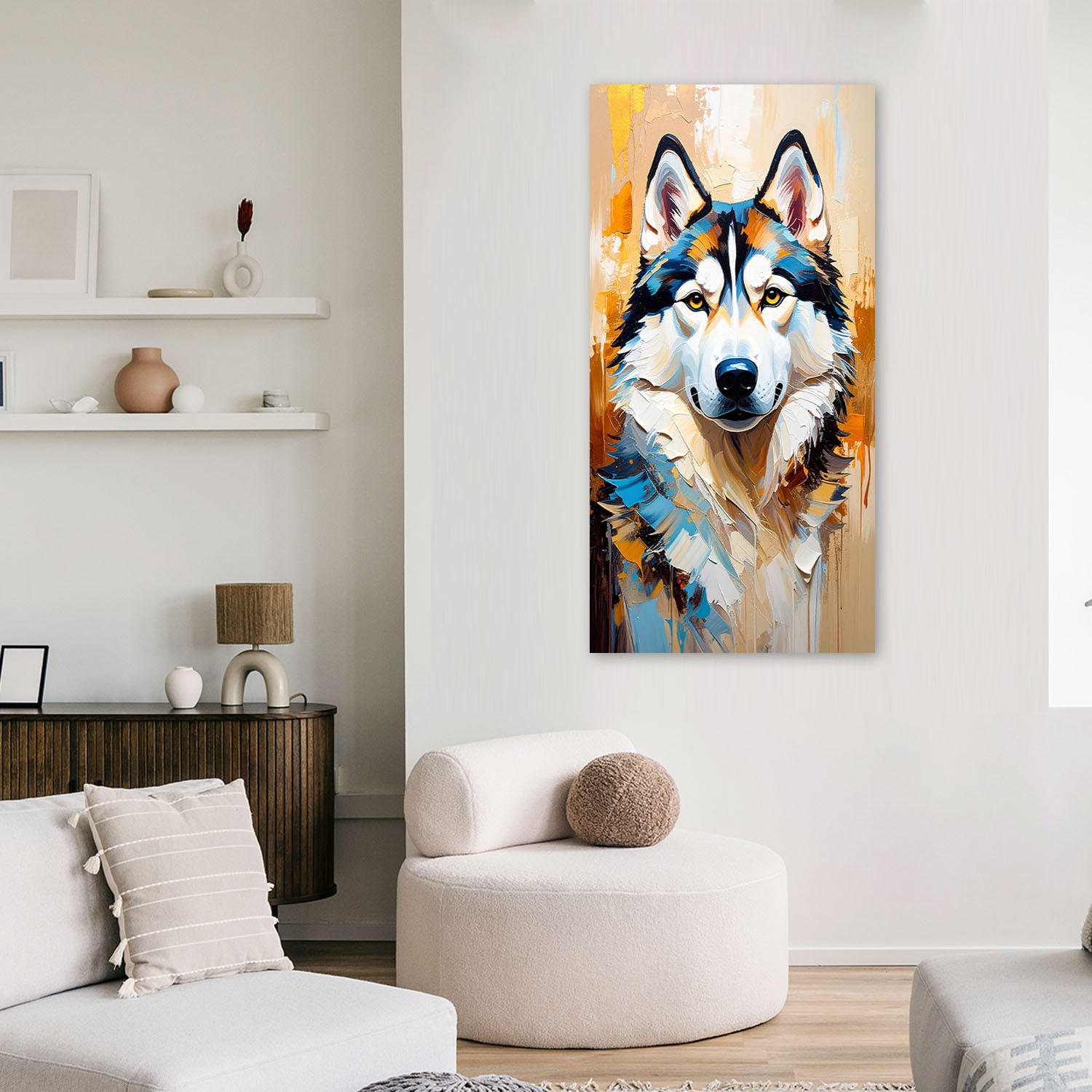 LEINWANDBILD Siberian Husky Hund Tier 60x120cm - Beige, Textil (60/120cm) - Feeby