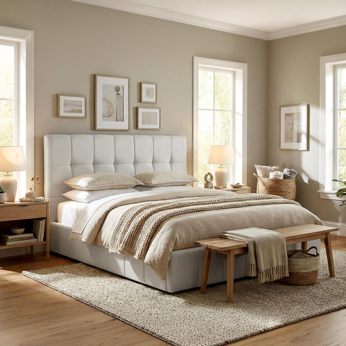 POLSTERBETT Negad Stoff Creme Bett 180x200 - Creme, Textil (180/200cm) - DELUKE