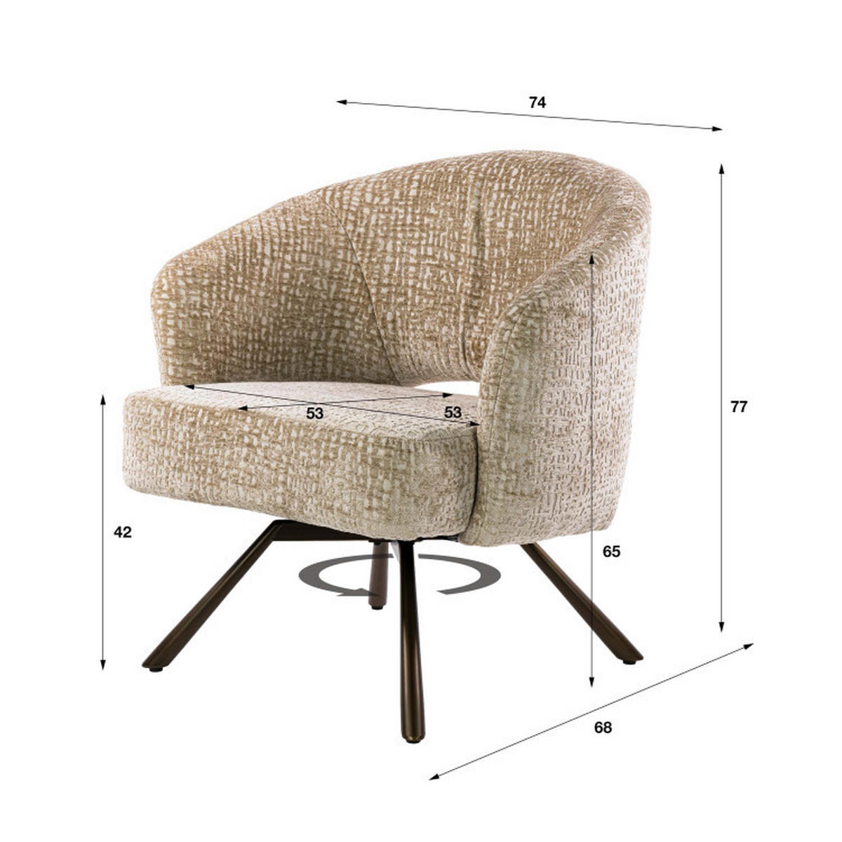 SESSEL Luno Beige 68/74/77 cm - Beige, Textil (74/77/68cm) - Hoyz Collection