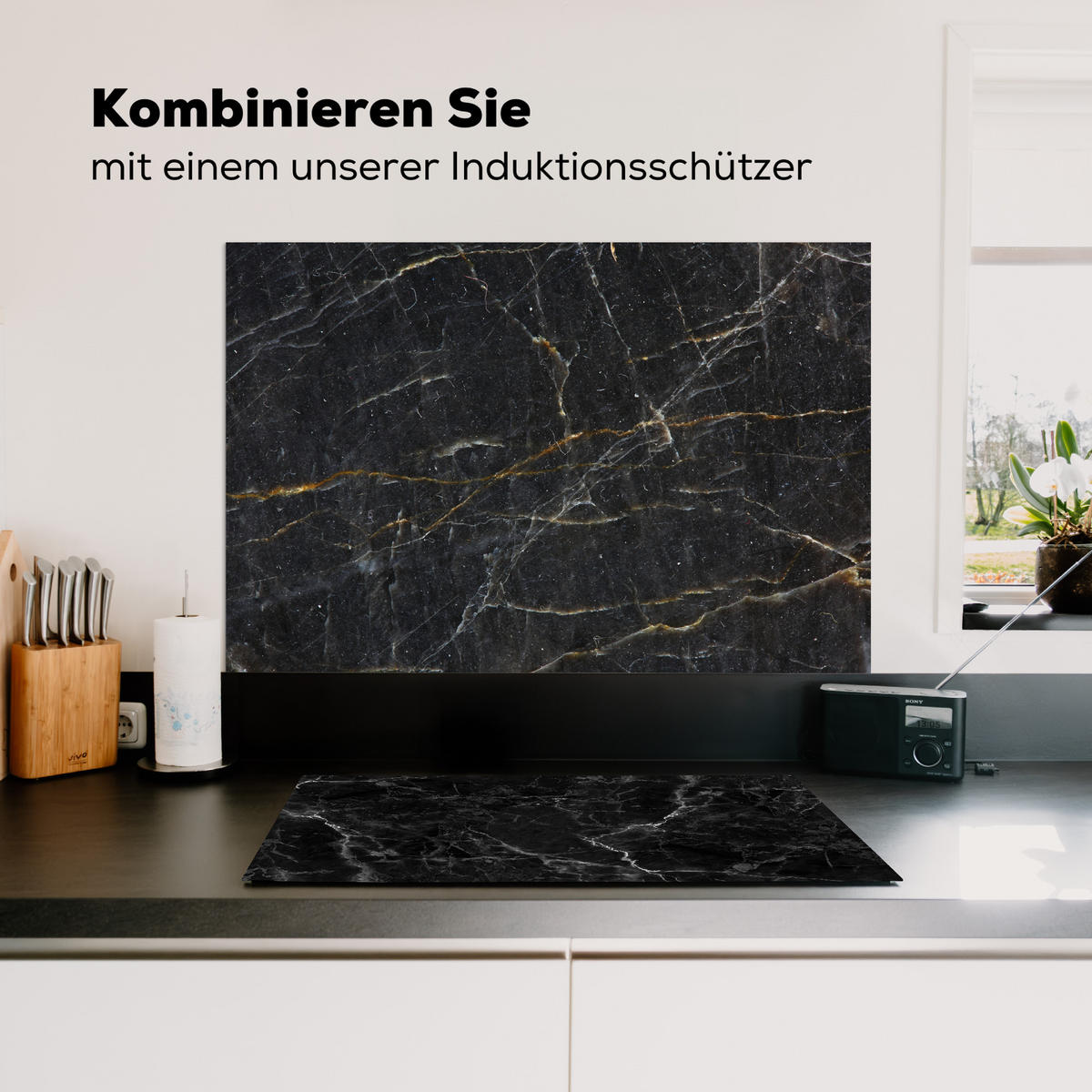 SPRITZSCHUTZ KÜCHE Marmor - Schwarz - Gold - Grau - Marmorstruktur 80x55 cm - Goldfarben, Metall (80/0.3/55cm) - MuchoWow