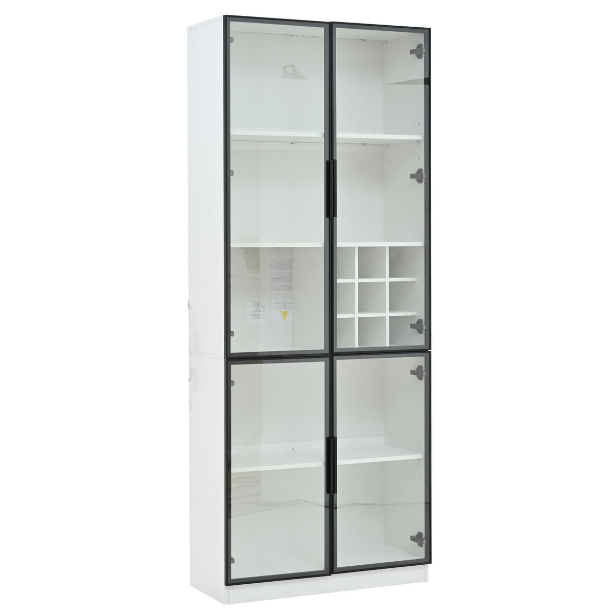 VITRINE 80/35/200 cm aus Spanplatte mit LED-Beleuchtung, App-Steuerung und Weinfach, Weiß - Weiß, Holzwerkstoff (80/200/35cm) - Redom