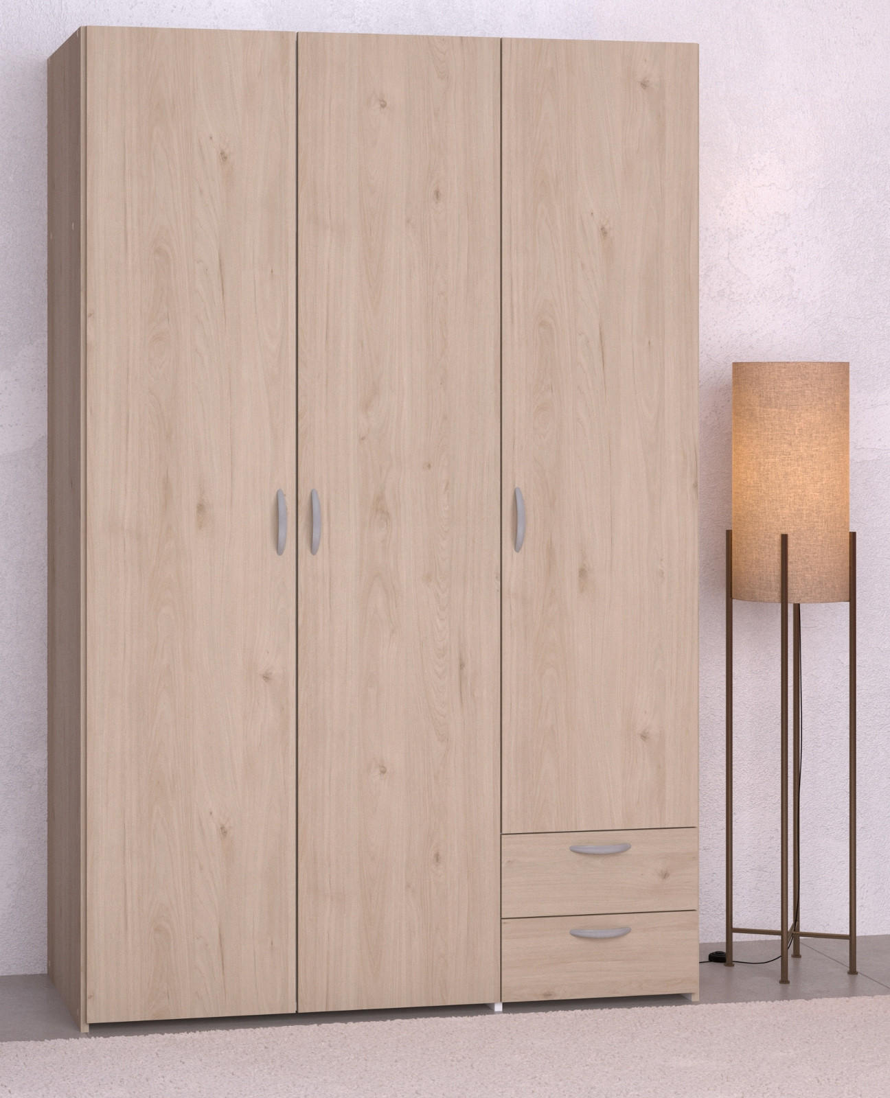 KLEIDERSCHRANK Eiche 120 cm 3-türig, Drehtürenschrank - Eichefarben/Silberfarben, Holzwerkstoff/Kunststoff (120/185/51cm) - Furn.Design