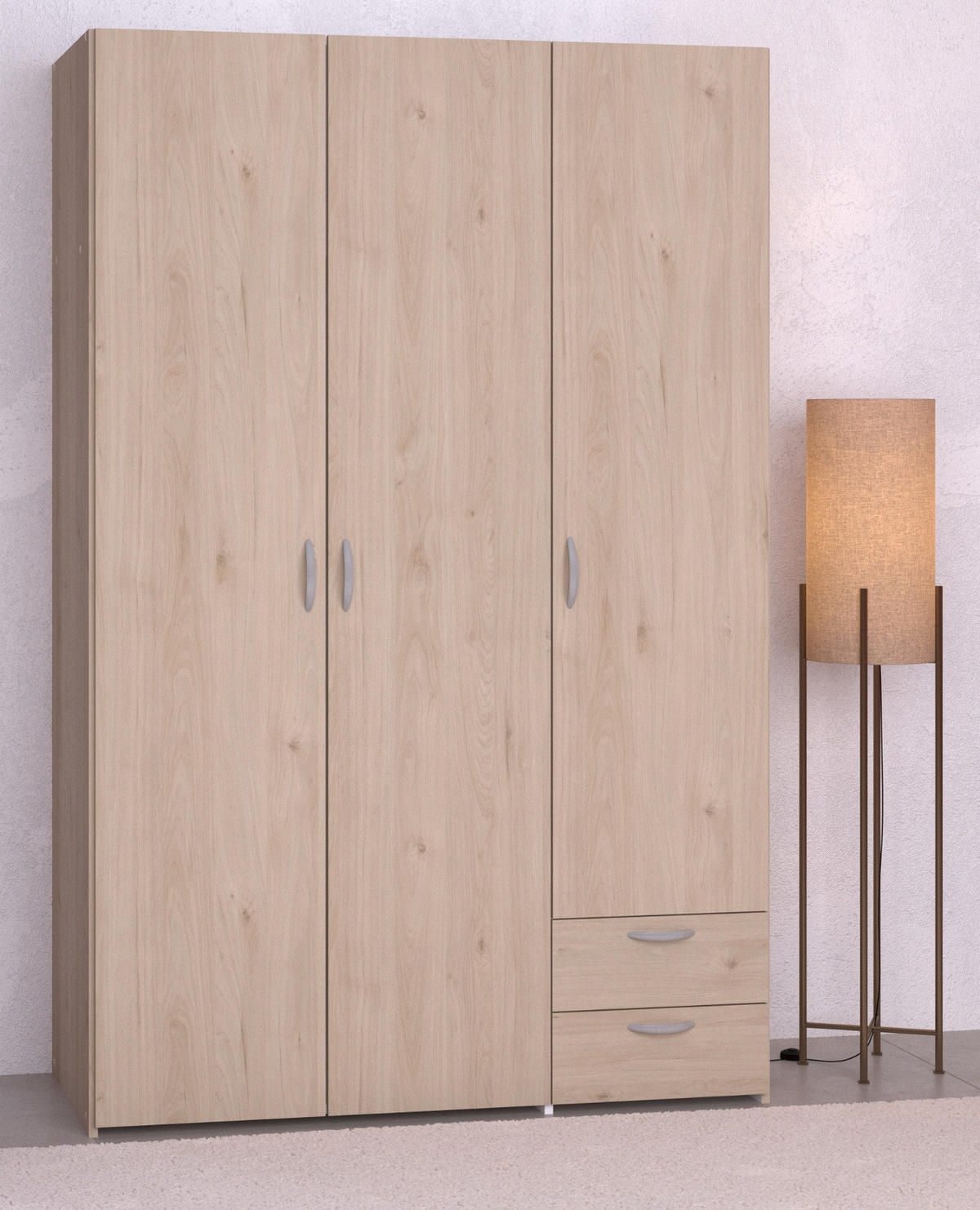 KLEIDERSCHRANK Eiche 120 cm 3-türig, Drehtürenschrank - Eichefarben/Silberfarben, Holzwerkstoff/Kunststoff (120/185/51cm) - Furn.Design