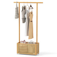 GARDEROBENSTÄNDER mit PE-Rattan-Aufbewahrungskorb natur - Naturfarben, Naturmaterialen (100/172/32.5cm) - COSTWAY