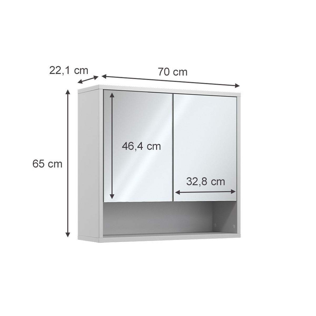 BADSPIEGELSCHRANK Eliza Weiß 70 x 65 cm mit 2 Türen - Weiß, Holzwerkstoff (70/65/22.1cm) - Vicco