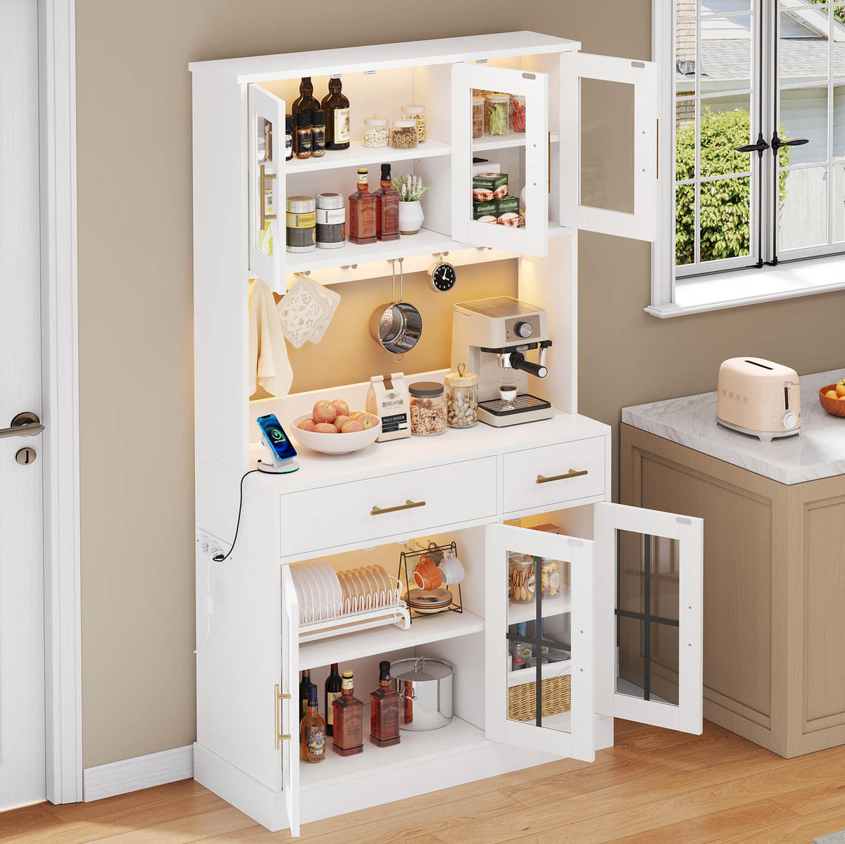 BUFFET 180/100 cm Weiß aus MDF mit LED-Beleuchtung - Weiß, Holzwerkstoff (40/180/100cm) - OKMYHOME