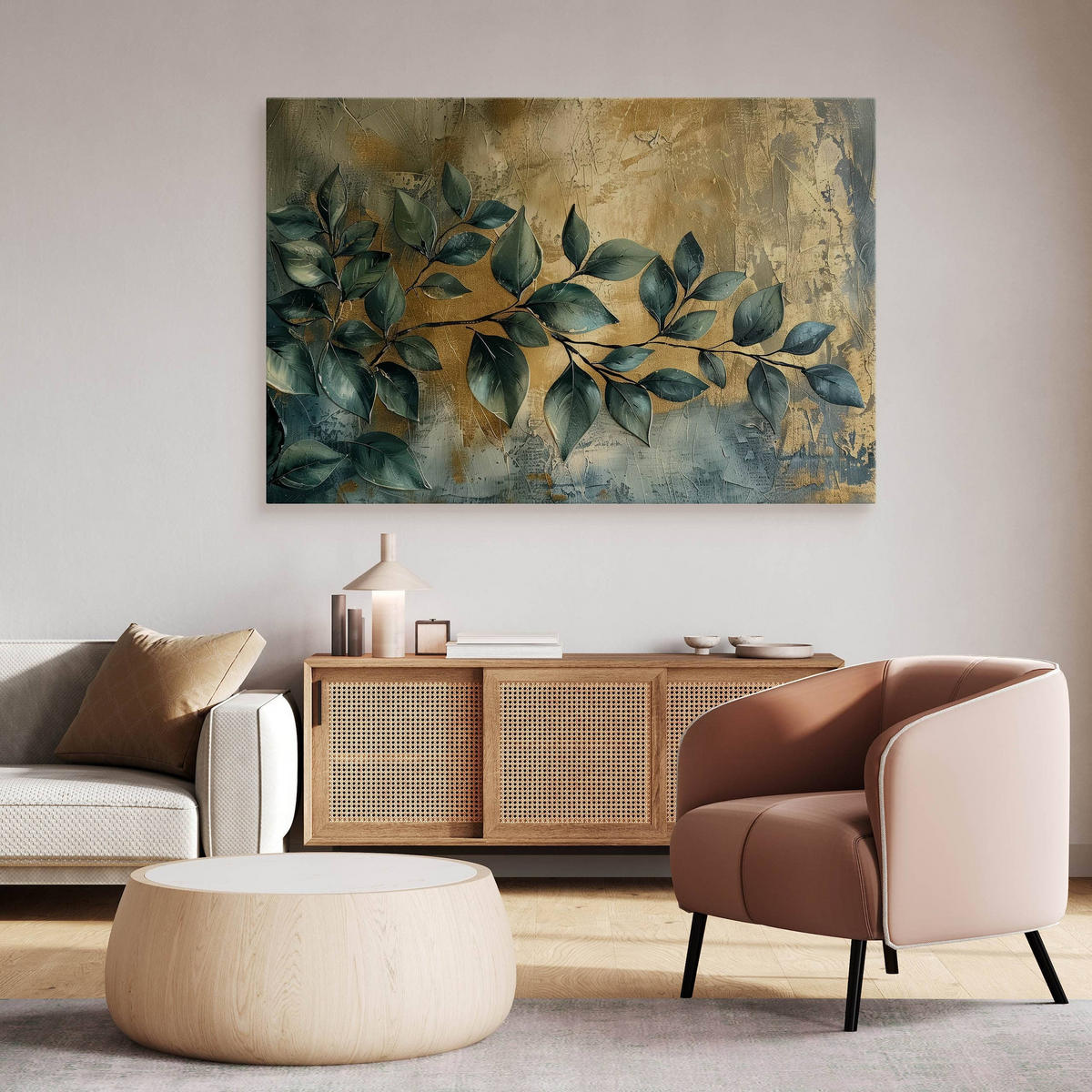 LEINWANDBILD Blätter Pflanzen Malarei Abstraktion 30x20 cm - Beige/Grau, Textil (30/20cm) - Muralo