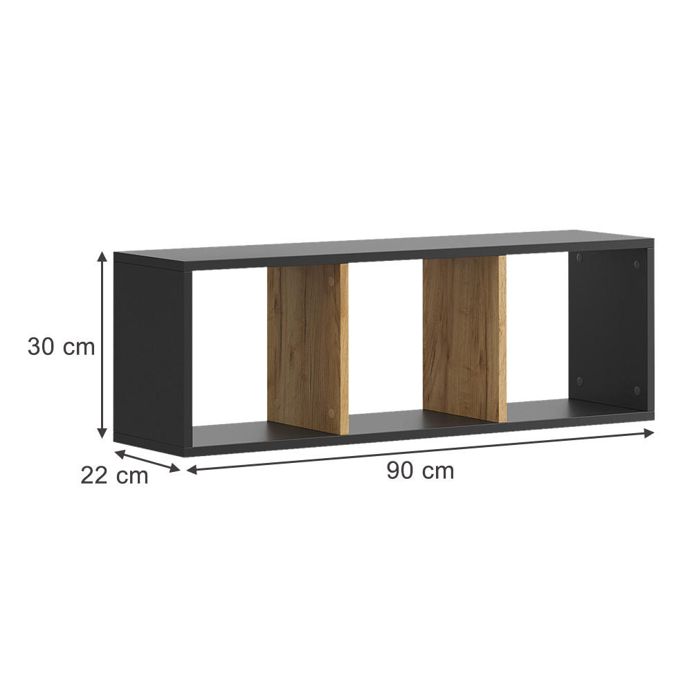 WANDREGAL Tomy Anthrazit/Goldkraft Eiche 90 x 30 cm 2er Set - Honigeiche/Anthrazit, Holzwerkstoff (90/30/22cm) - Vicco