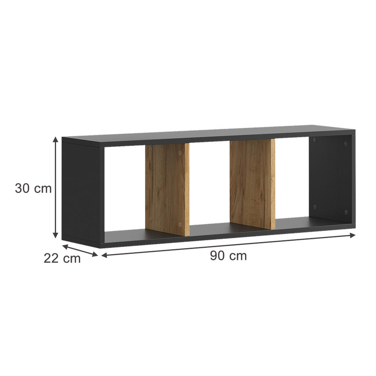 WANDREGAL Tomy Anthrazit/Goldkraft Eiche 90 x 30 cm 2er Set - Honigeiche/Anthrazit, Holzwerkstoff (90/30/22cm) - Vicco