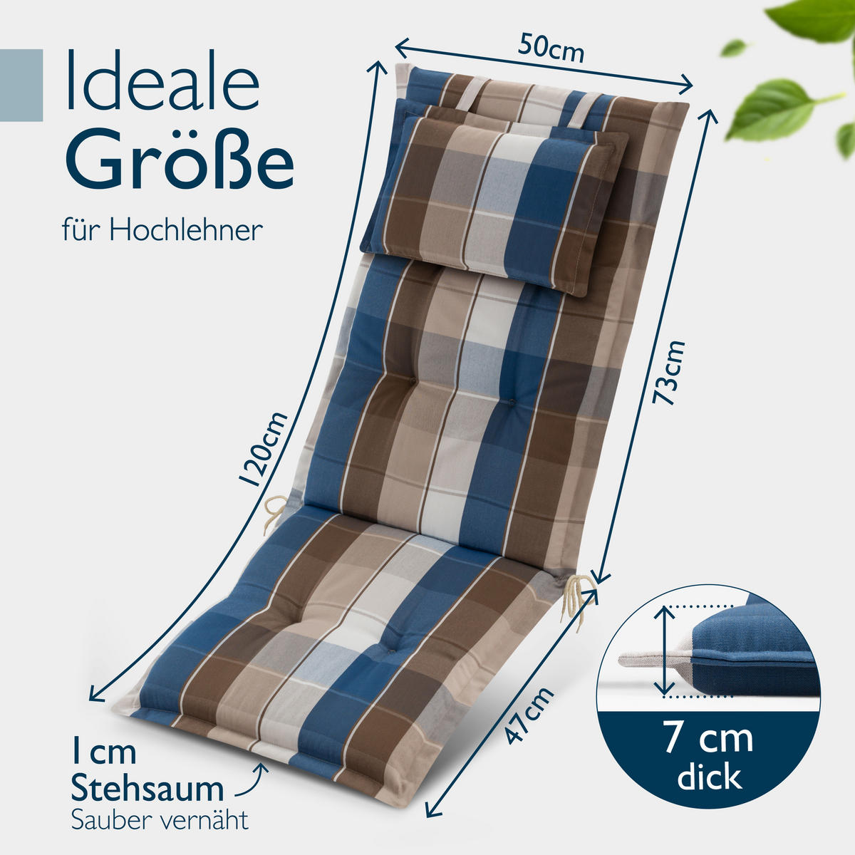 HOCHLEHNER Highlux HL 120x52x7cm Braun-Blau-Kariert (7tlg) - Braun, Textil (52/120cm) - Beautissu 