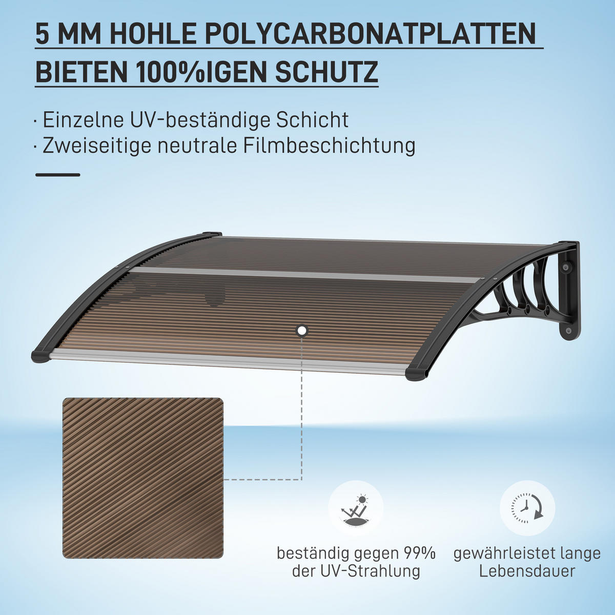 VORDACH DE-07401 Pultvordach, Polycarbonat, 120x75 cm Transparent - Schwarz/Braun, Kunststoff (75/23/120cm) - ComfortXL