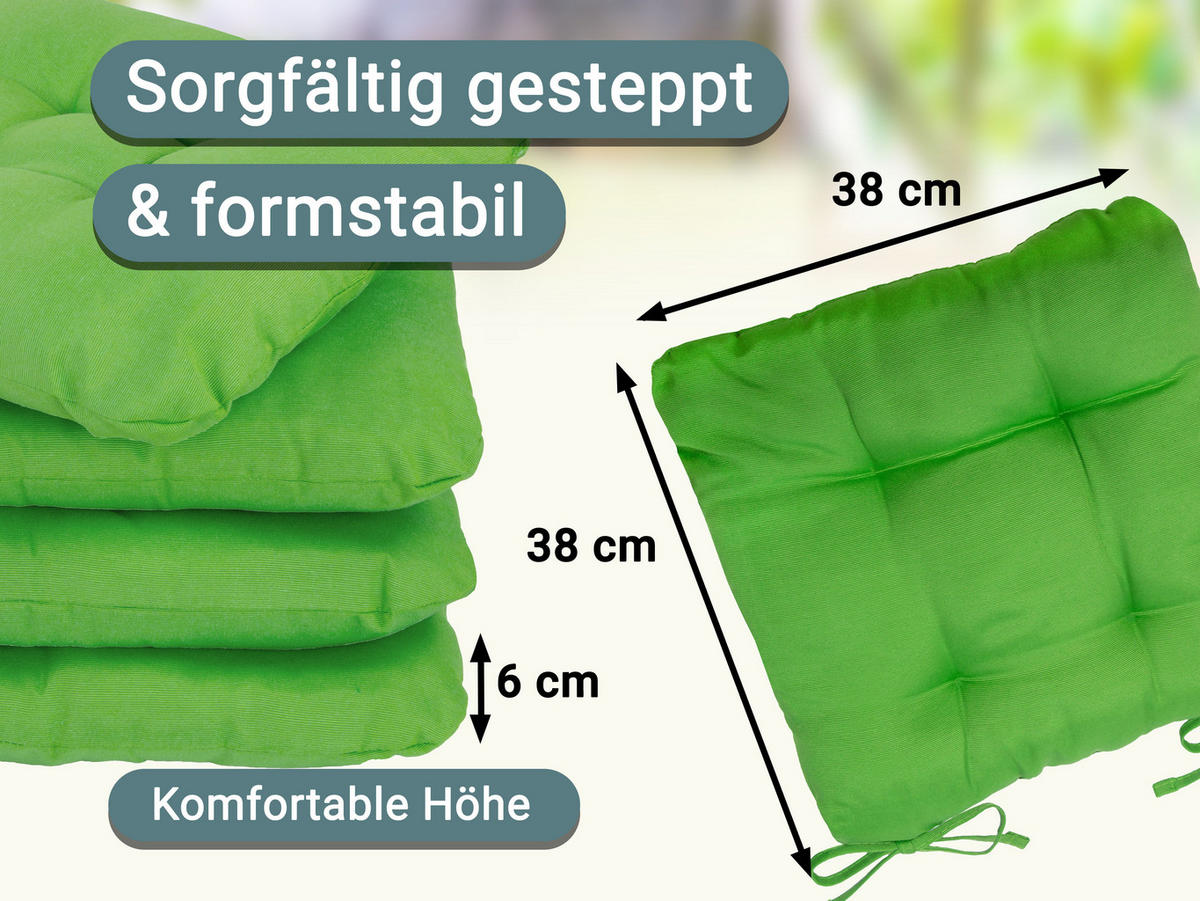 STUHLKISSEN, 4er-Set, 38x38 cm, 55% Baumwolle, 45% Polyester, Grün - Dunkelgrün, Textil (38/38/6cm) - Zollner