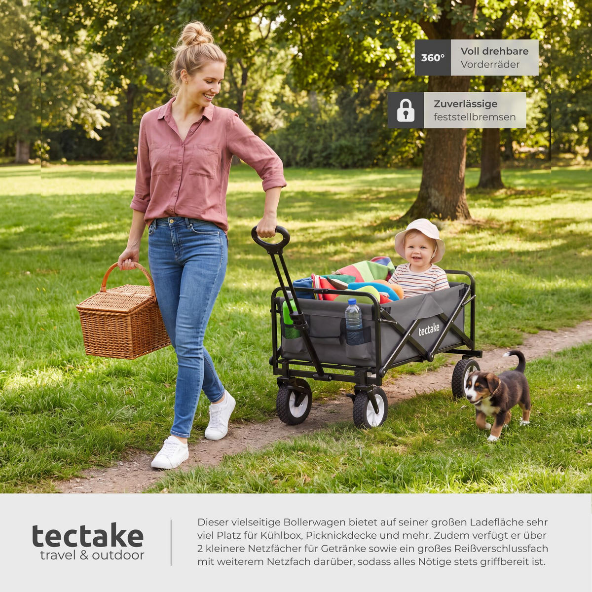 BOLLERWAGEN Leon, inklusive Tragetasche, Belastbarkeit 80 kg, grau - Grau, Kunststoff (53.5/101/91cm) - tectake