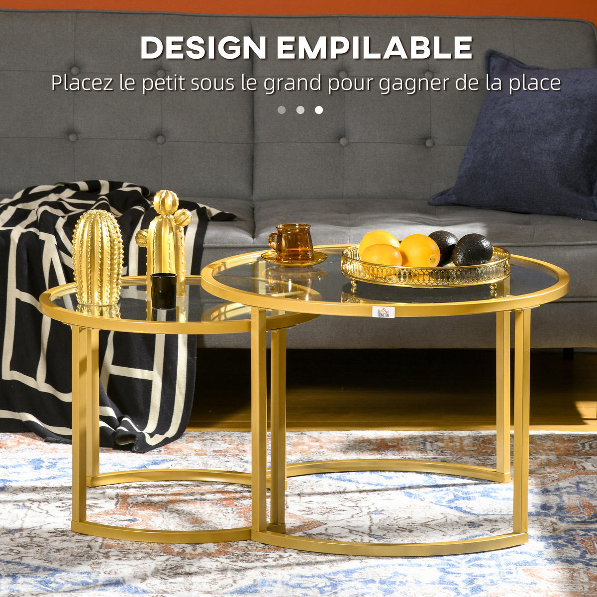 COUCHTISCH DE-15751 2er-Set nestbar mit Glasplatten Gold - Goldfarben, Metall (70/70/47.5cm) - ComfortXL