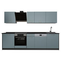 KÜCHENZEILE R-Line, Blau-Grau/Anthrazit, 280 cm Arbeitsplatte Anthrazit - Anthrazit/Blaugrau, Holzwerkstoff (280/206.8/60cm) - Vicco