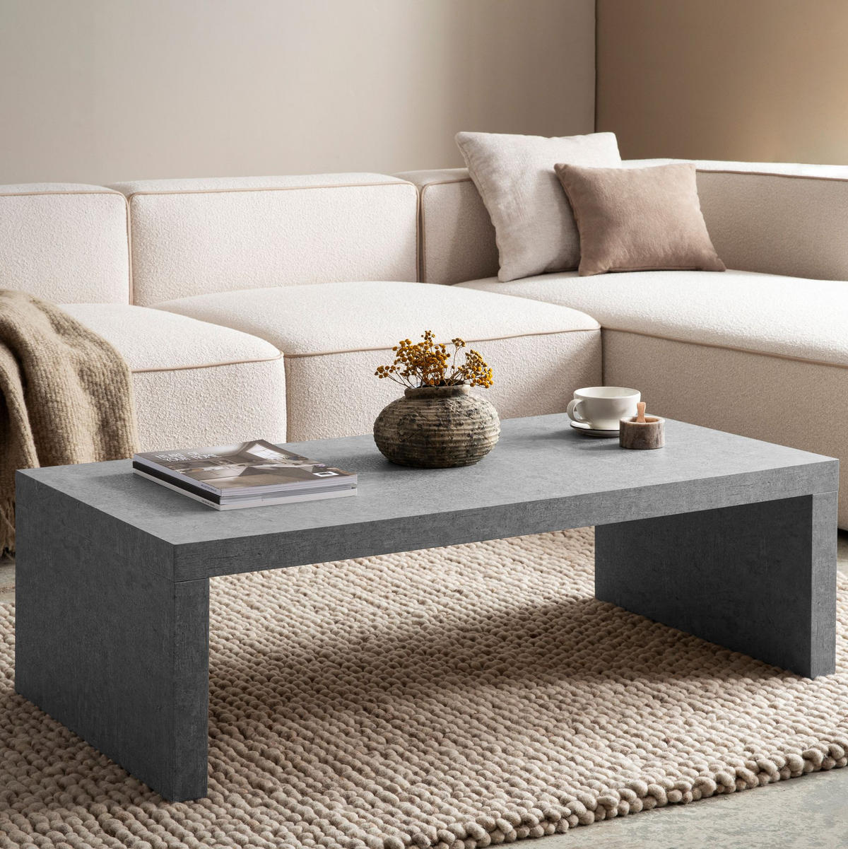 COUCHTISCH in Beton-Optik, zeitloses Design, rechteckig, schlicht, Grau 110x55x35 cm - Grau, Holzwerkstoff (55/110/35cm) - KADIMA DESIGN