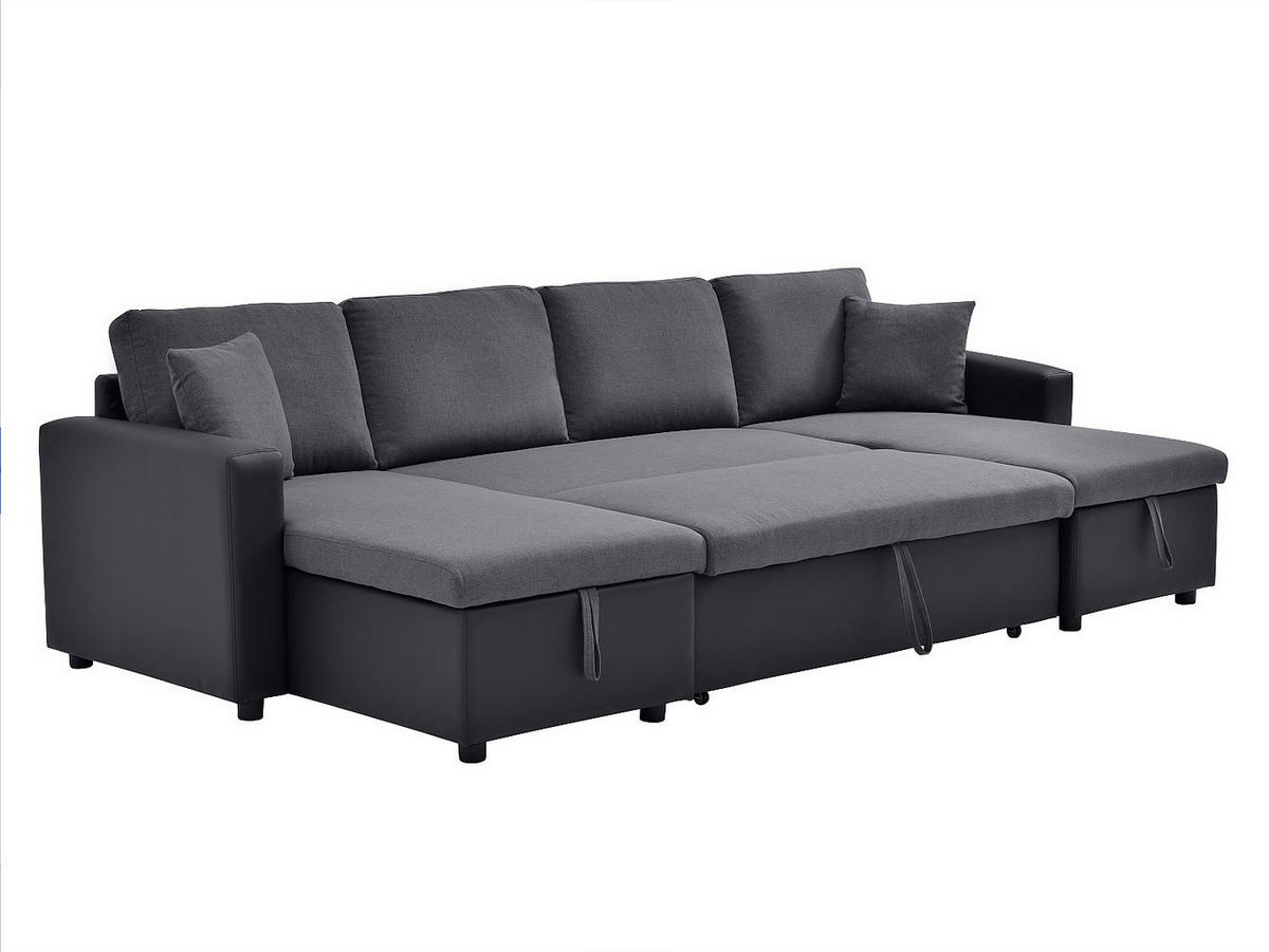 SCHLAFSOFA - 5 Personen - stoff - schwarz, anthrazitgrau Gazur - Schwarz, Textil (288/85/146cm) - Vente-Unique
