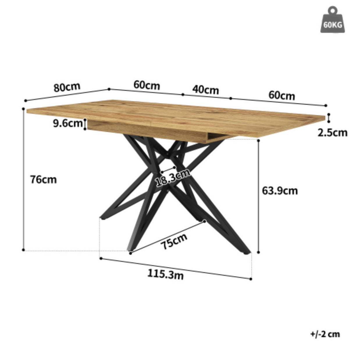 ESSTISCH 120-160/80/76 cm walnussfarben ausziehbar mit Sternfußgestell aus MDF und Metall - Braun, Holzwerkstoff (120/80/76cm) - OKWISH