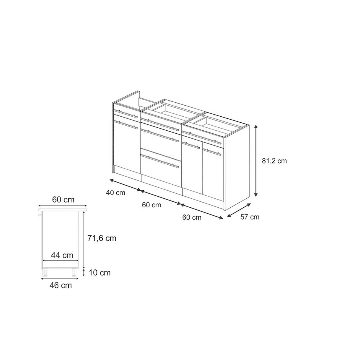 KÜCHENBLOCK R-Line, Weiß Landhaus/Goldkraft Eiche, 160 cm Arbeitsplatte Anthrazit - Eichefarben/Weiß, Holzwerkstoff (160/81.6/60cm) - Vicco