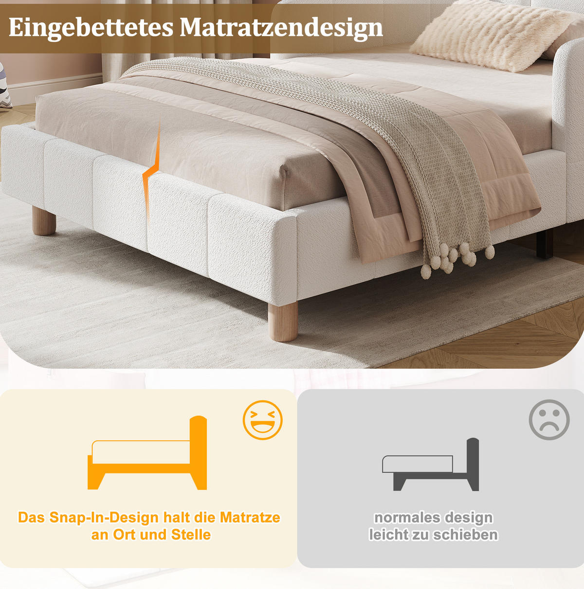 KINDERBETT 140/190 cm beige aus Samt mit Kopfteil und Seitenteilen - Beige, Textil (140/190cm) - OKWISH