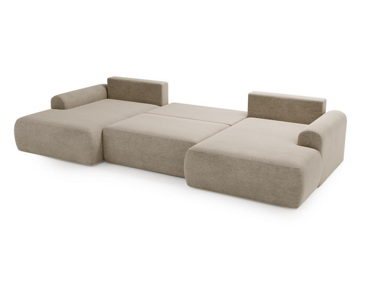 WOHNLANDSCHAFT Aurora Beige, mit Schlaffunktion in Vena Stoff - Beige, Holzwerkstoff/Textil (344/92/177cm) - Bettso