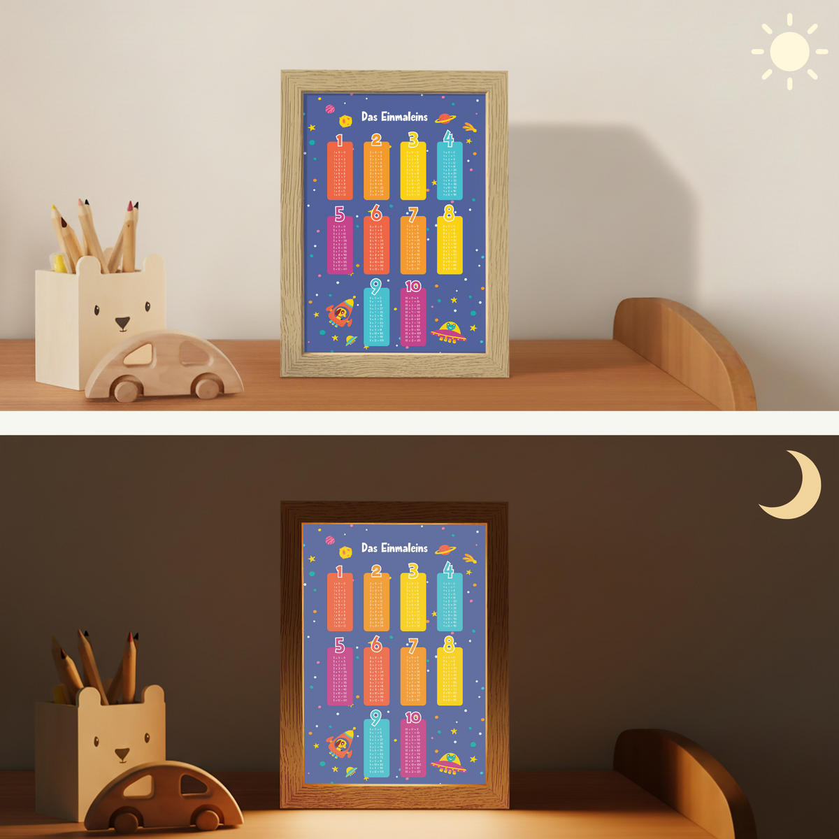 NACHTTISCHLAMPE Pädagogisch - Rechnen lernen - Raum - Einmaleins 15x20 cm - Dunkelblau, Holzwerkstoff (8/15/20cm)