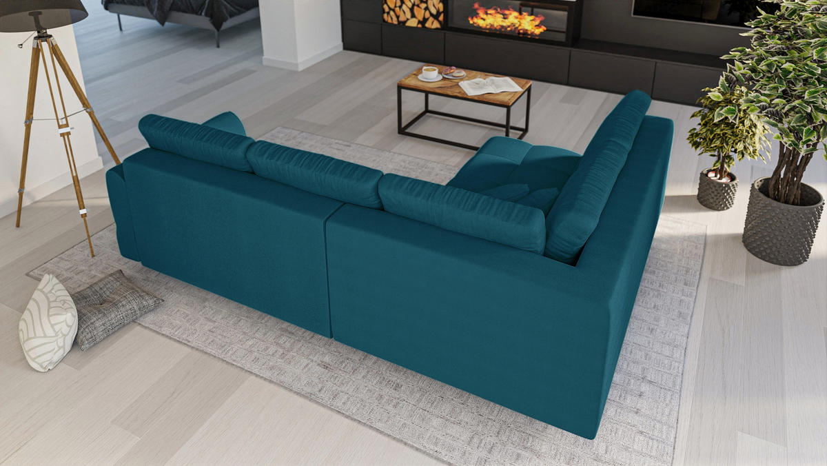 ECKSOFA MIT HOCKER Lorine Mikrofaser Blau - Blau/Hellbraun, Buchenholz/Textil (231/161cm) - S-Style Möbel