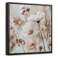 LEINWAND Bilder mit Rahmen - Blumen - Winter - Weiß - Schnee - Beige - 20x20 - Creme, Textil (20/20cm) - MuchoWow