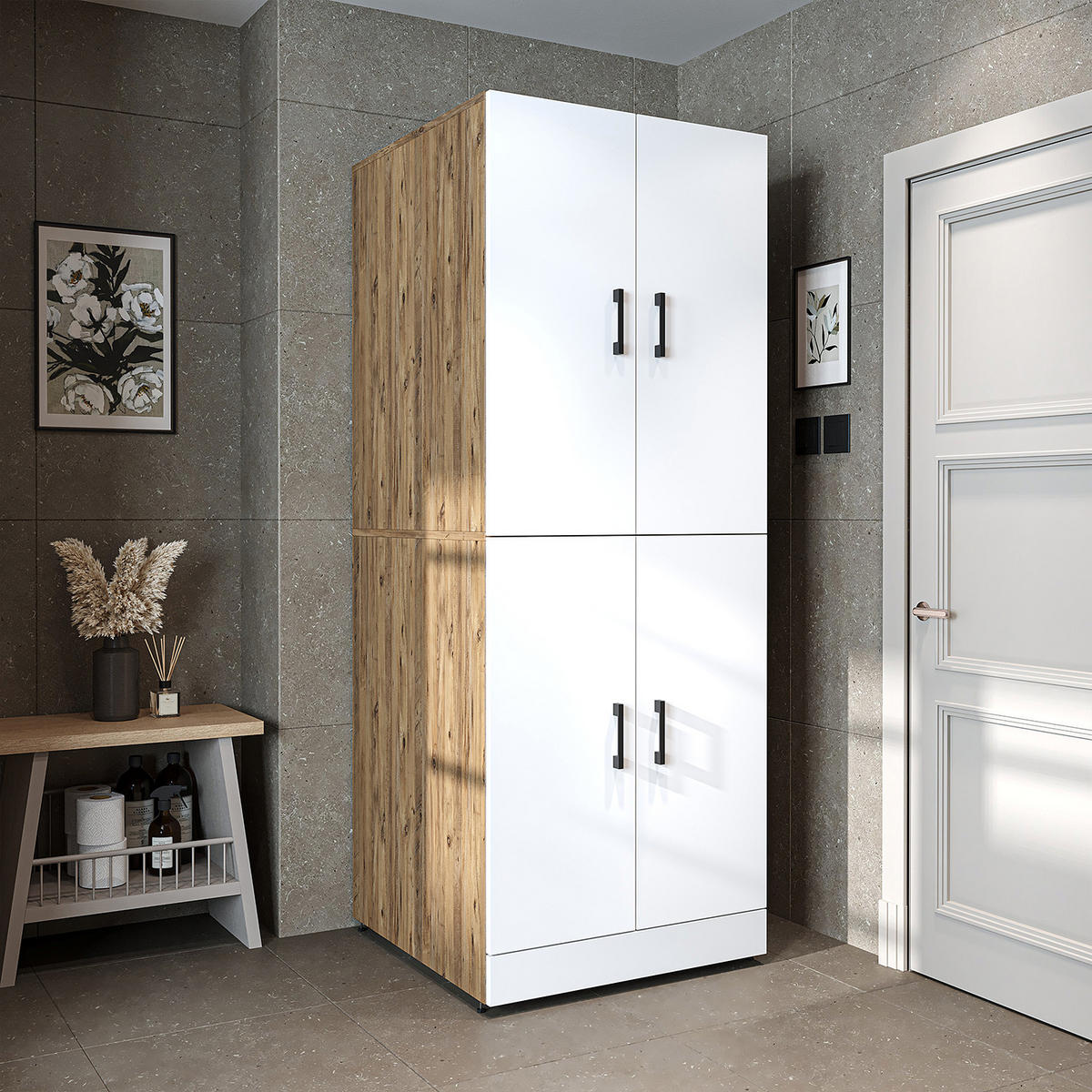 WASCHMASCHINENSCHRANK DORA-I 70cm Breit - Eiche Bianco, Holzwerkstoff (70/186/74cm)