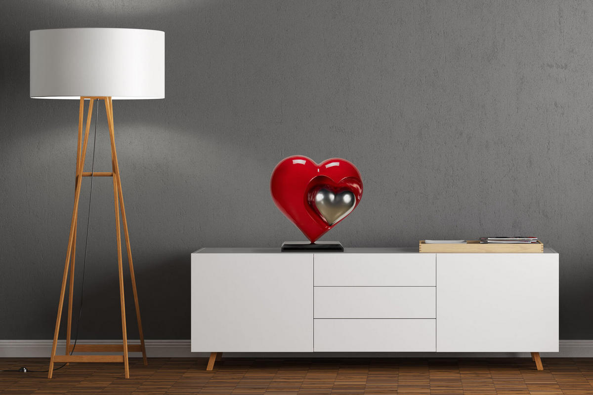 SKULPTUR Rot 47/44 cm - Rot/Silberfarben, Stein (5.8/44/20cm) - KUNSTLOFT