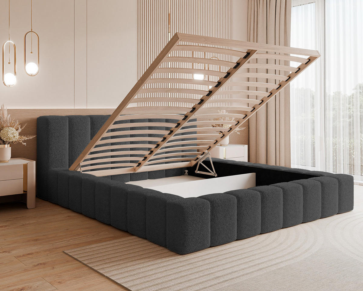 POLSTERBETT OMENO 180x200 cm, Graphit - Graphitfarben, Textil (200/180cm) - Fedve