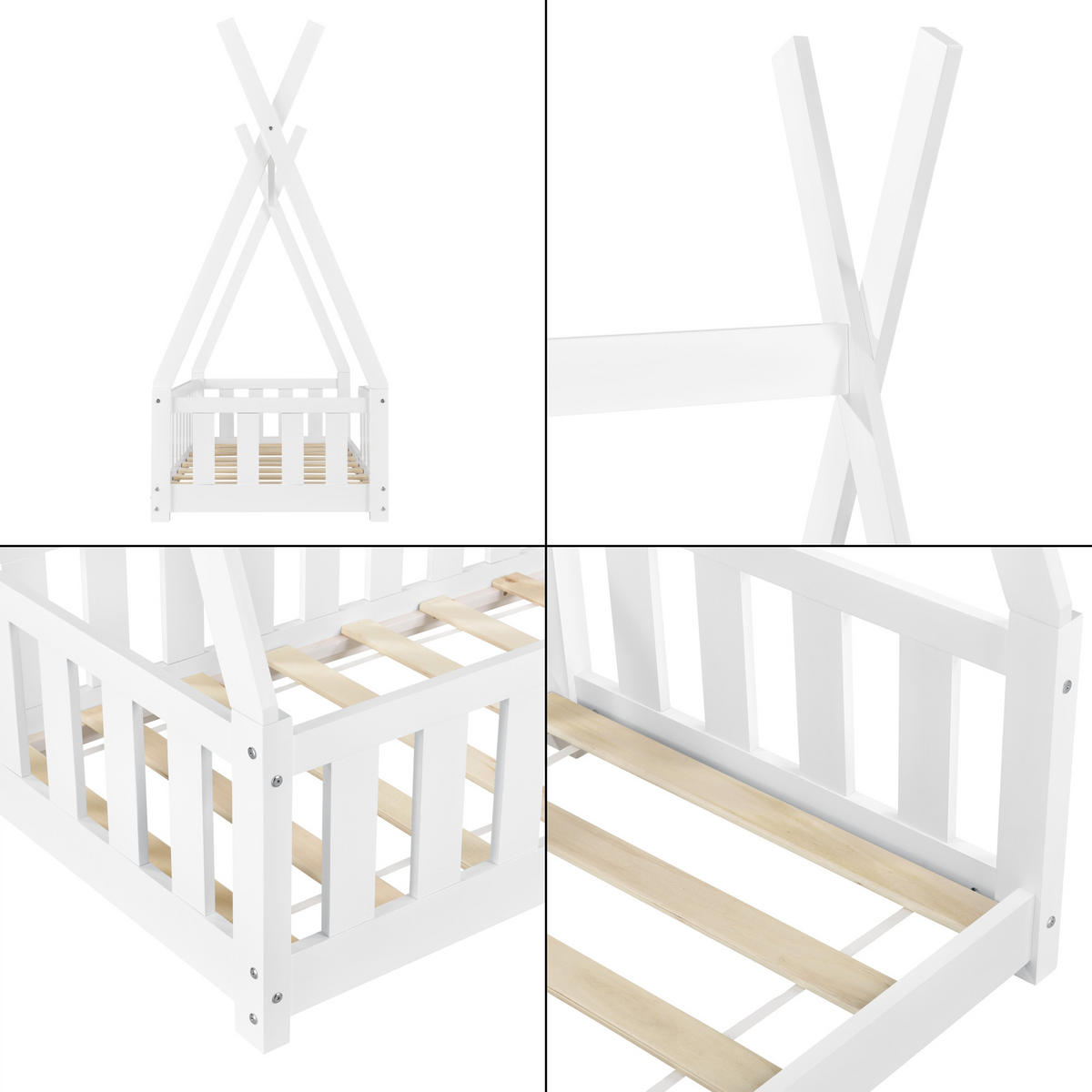 KINDERBETT Helsingborg - Weiß, Holz (70/140cm) - [en.casa]