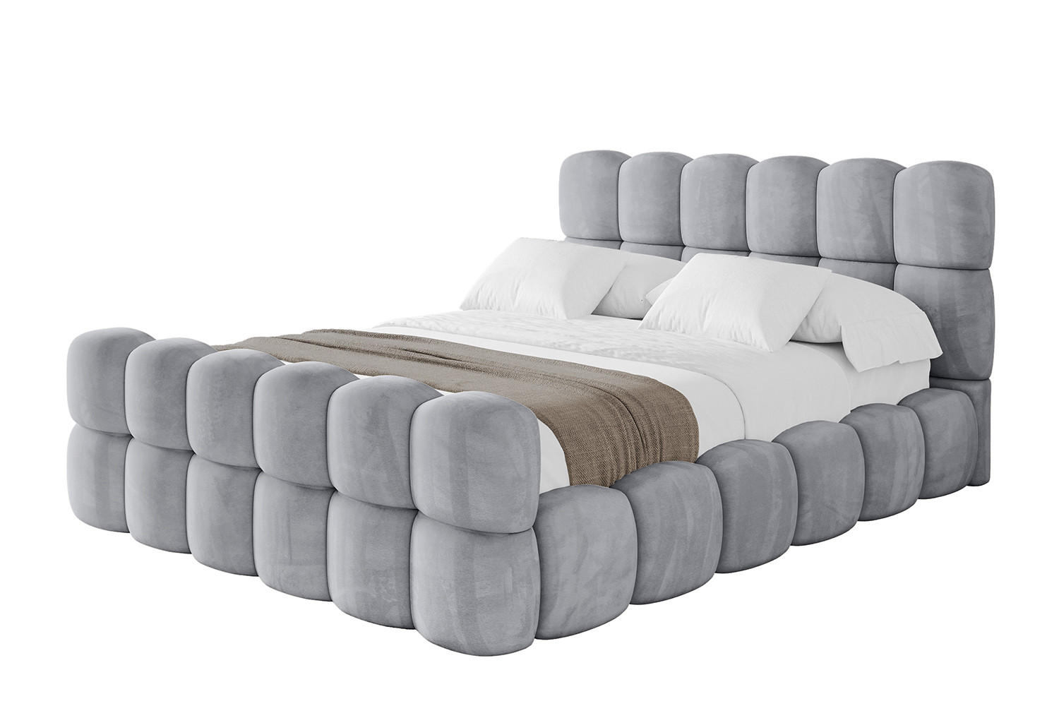 POLSTERBETT mit Bettkasten, Fußteil und Lattenrost, Bett mit Matratze H3/H4 - LEYA-Z 180x200 Hellgrau - Hellgrau, Holzwerkstoff/Textil (180/200cm) - ALTDECOR