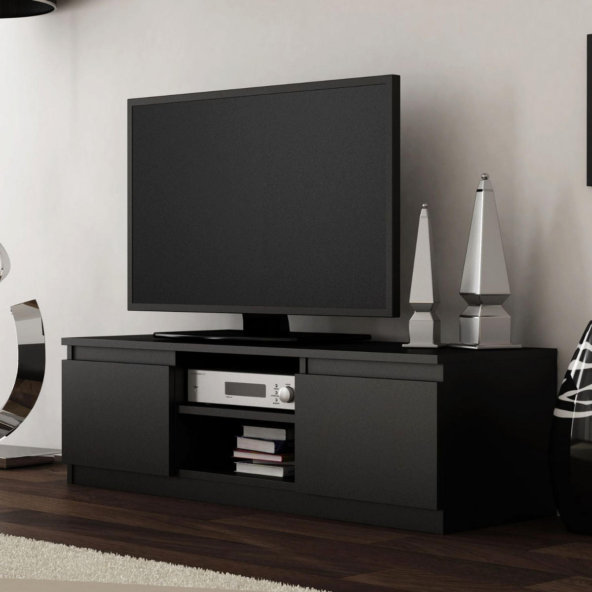 TV Lowboard Frank - Schwarz, Holzwerkstoff (140/36/40cm) - kommodly