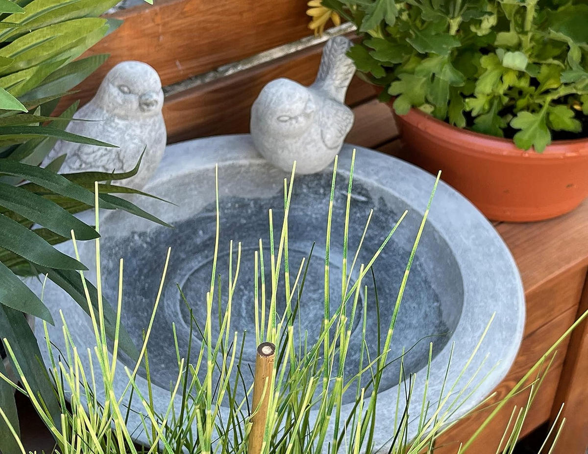 VOGELTRÄNKE Teller mit 2 Vögeln aus massiven Steinguss, frostfest - Grau, Stein (32/14/32cm) - stoneandstyle