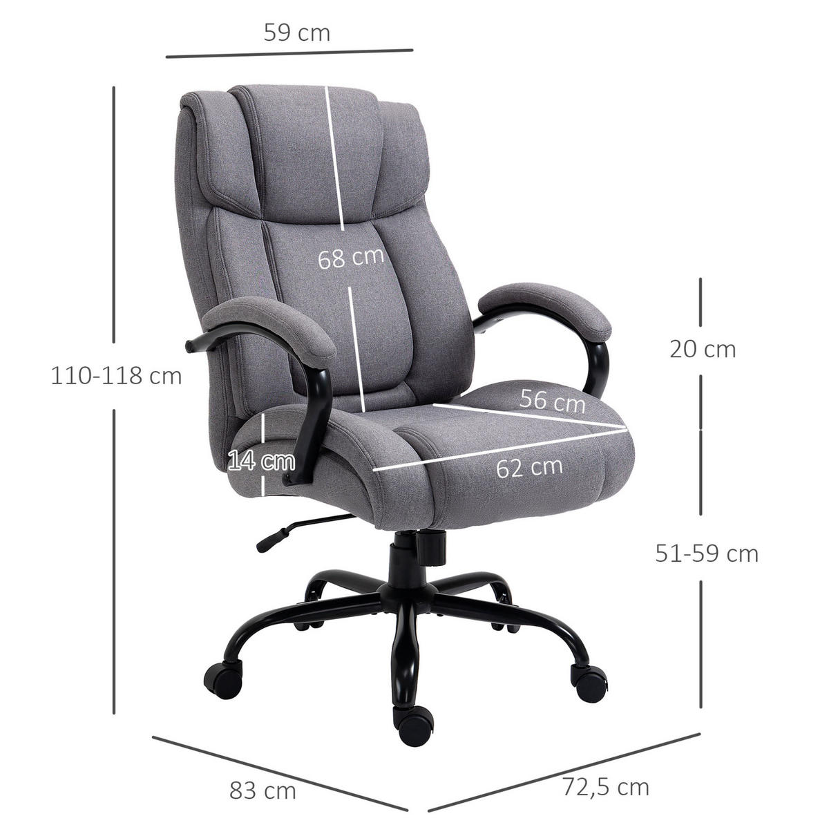 DREHSTUHL 83/72,5/110-118 cm hellgrau aus Schaumstoff höhenverstellbar mit Wippfunktion - Hellgrau, Kunststoff (83/118/72.5cm) - OKWISH