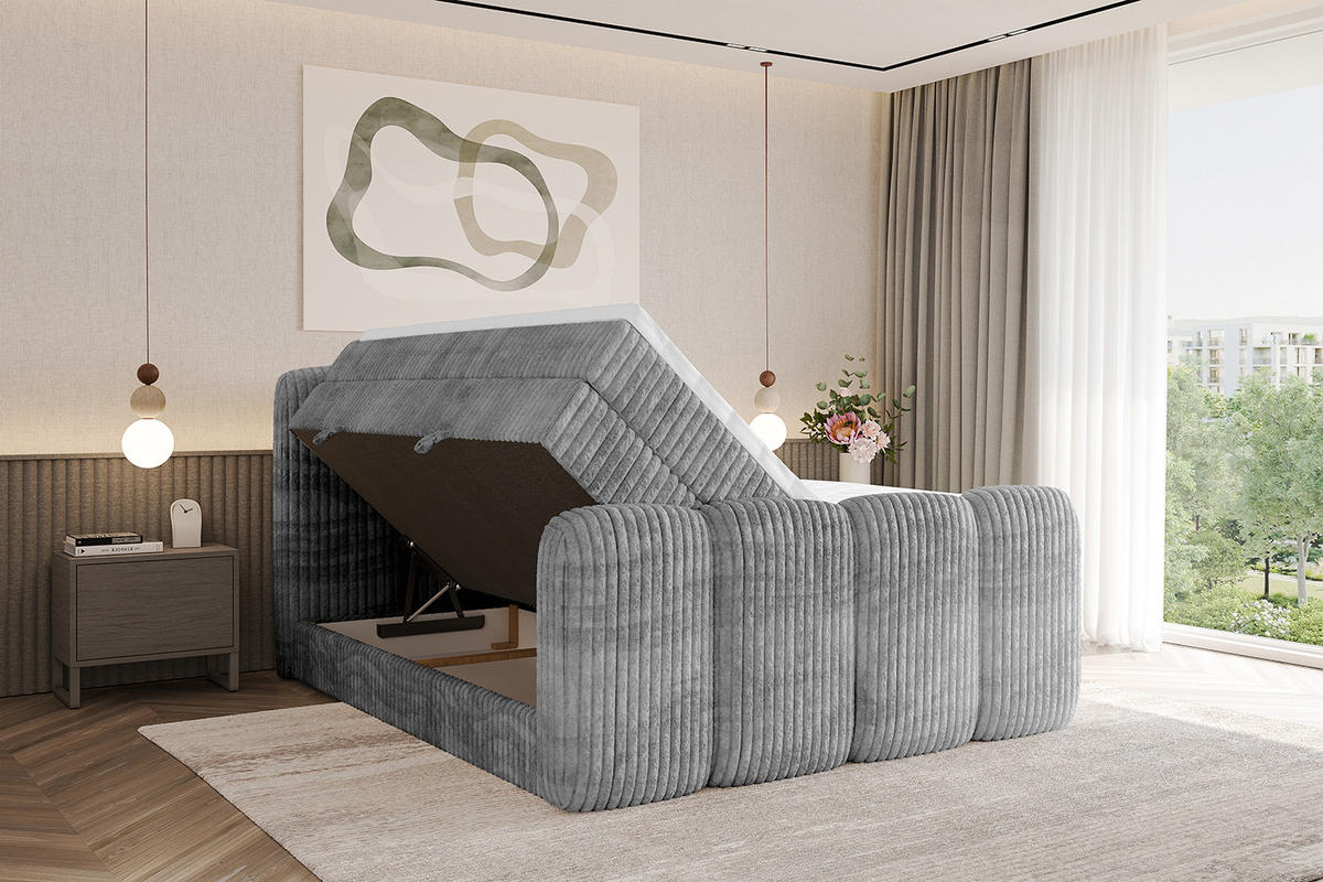 BOXBETT mit Matratze H3|H4 und Lattenrost - NINA-Z KING - 140x200 cm - Hellgrau - Hellgrau, Holzwerkstoff (140/200cm)