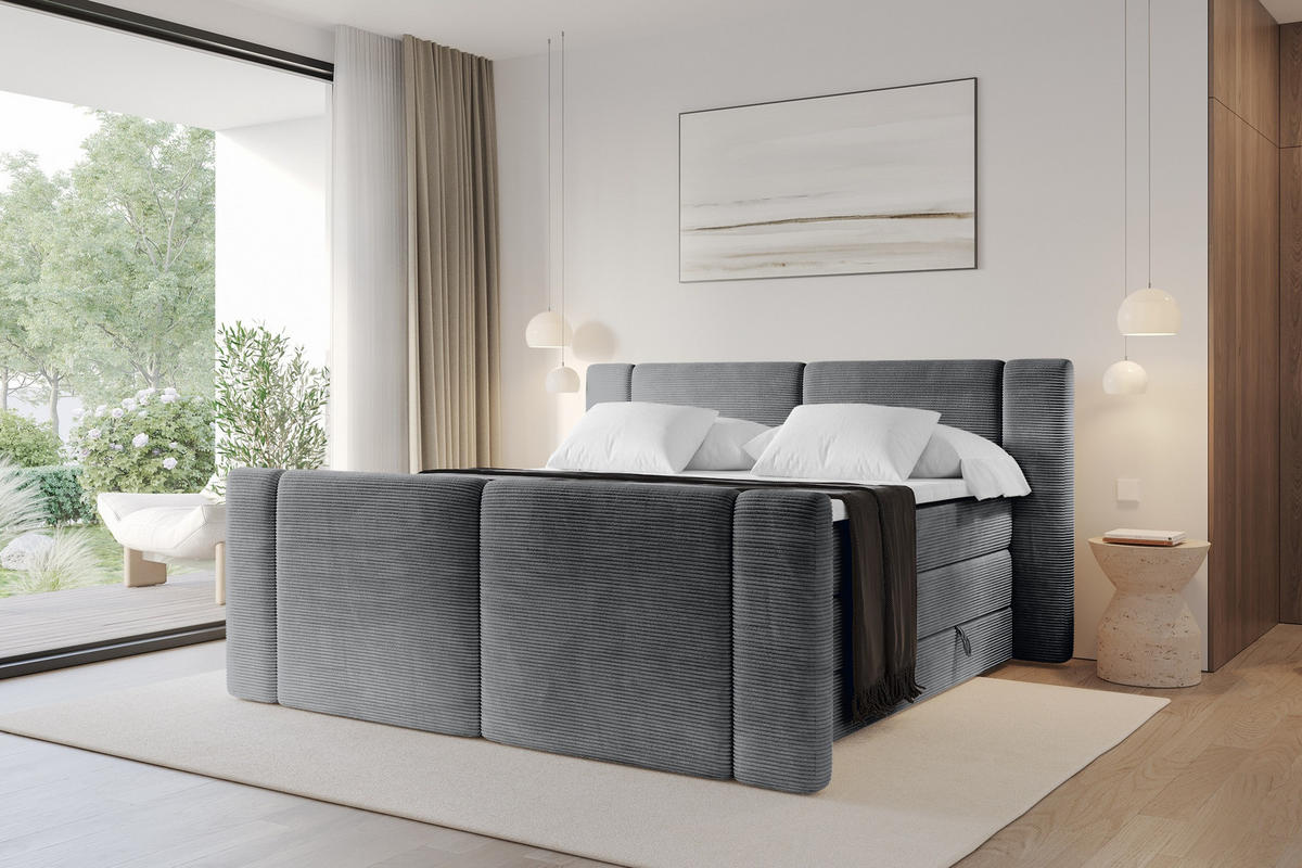 BOXSPRINGBETT mit Matratze H3/H4 - EVON KING Zanozek - 140x200 cm Dunkelgrau - Graphitfarben, Holzwerkstoff (140/200cm) - ALTDECOR