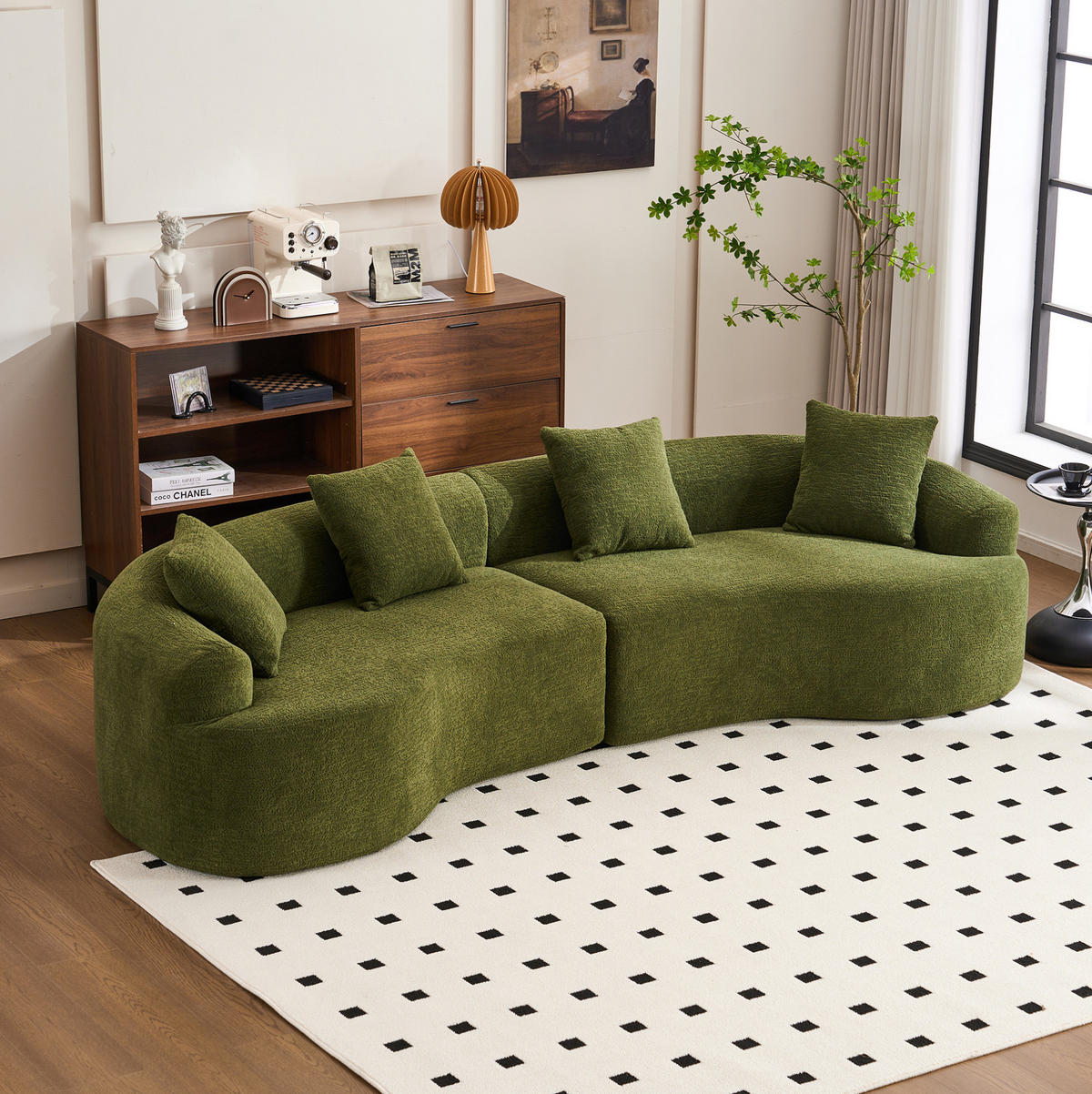 SOFA geschwungene Form 275 cm Chenille Grün - Grün, Kunststoff (115/63/275cm) - Meubliv