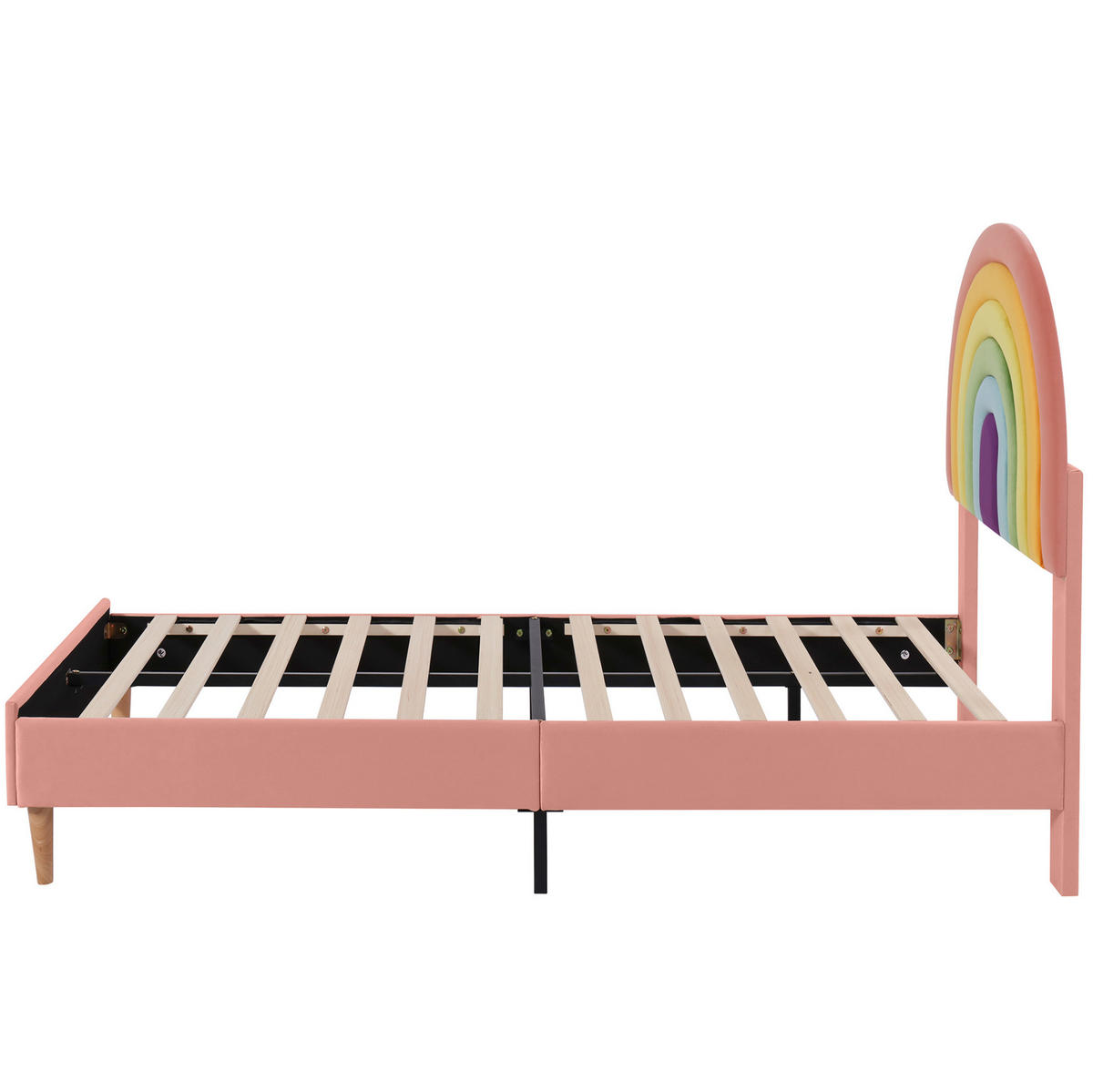 POLSTERBETT 140/200 cm mit Lattenrost, höhenverstellbarem Regenbogen-Kopfteil aus Samt, Rosa - Rosa, Textil (140/200cm) - Redom