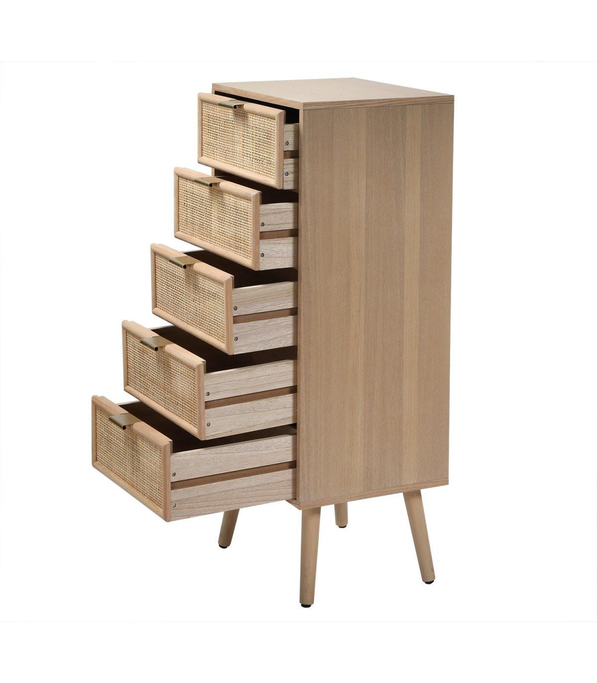 KOMMODE mit 5 Schubladen und Fronten aus natürlichem Rattan - H100,5 cm - Apfelbaumfarben, Holzwerkstoff (42/100.5/36.5cm) - Calicosy