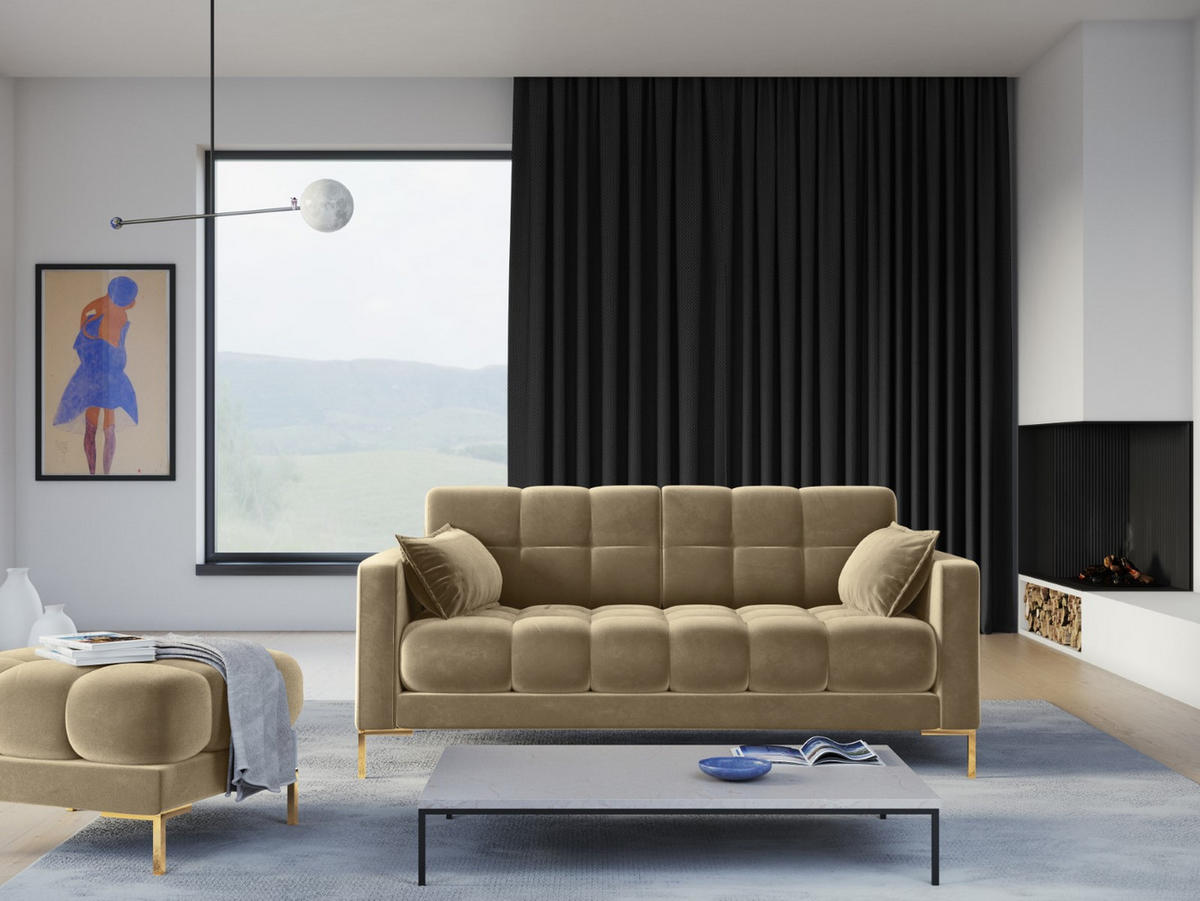 SOFA Mamaia aus Samt beige 2 Sitzplätze - Beige, Textil (92/75/152cm) - Micadoni