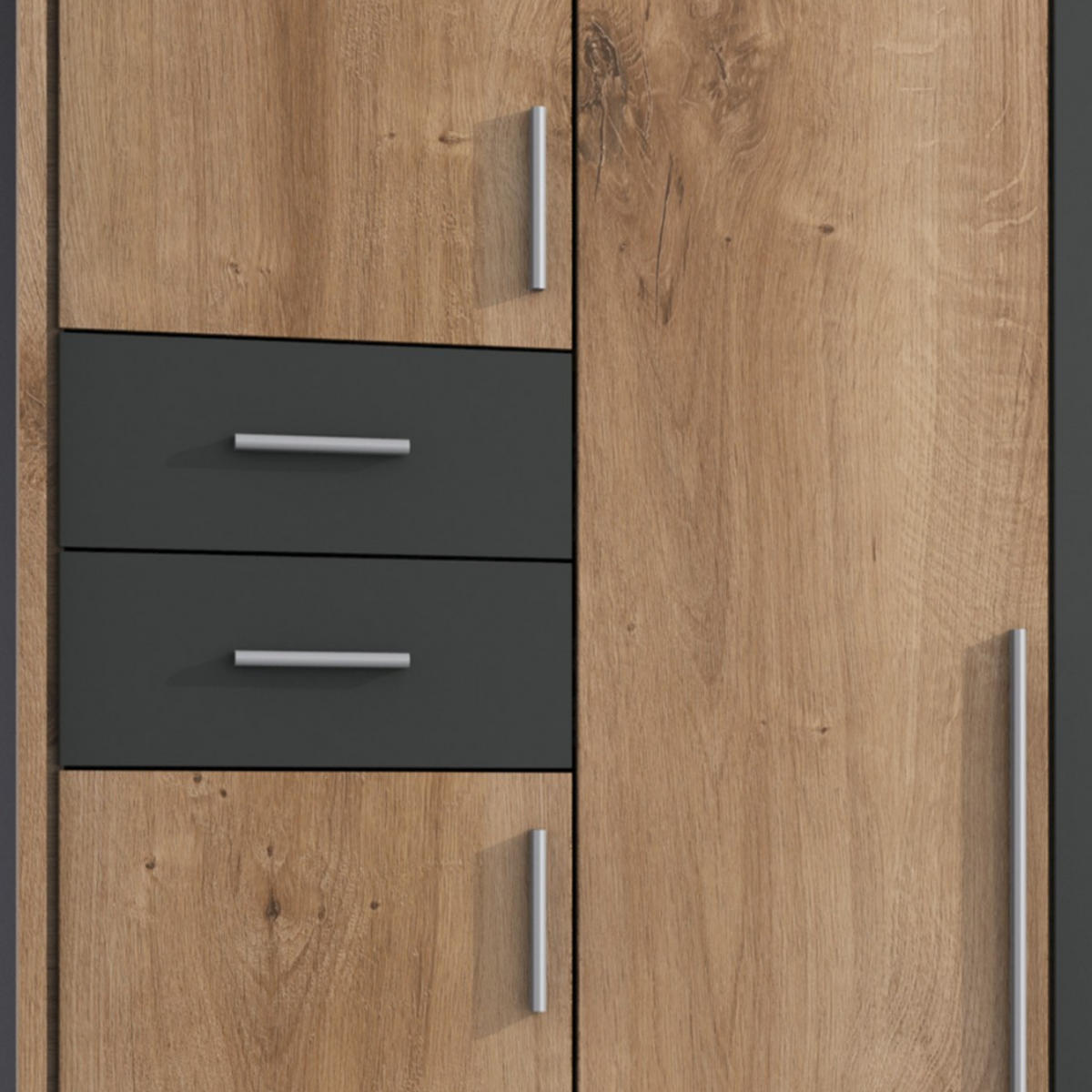 DREHTÜRENSCHRANK Kleiderschrank B313/H210/T58 cm mit Schubkästen & Passepartout & 3 Spiegeltüren, Eiche Dekor mit Absetzungen in Grafit / 22582 - Eichefarben/Silberfarben, Holzwerkstoff/Kunststoff (313/210/58cm) - luma-home