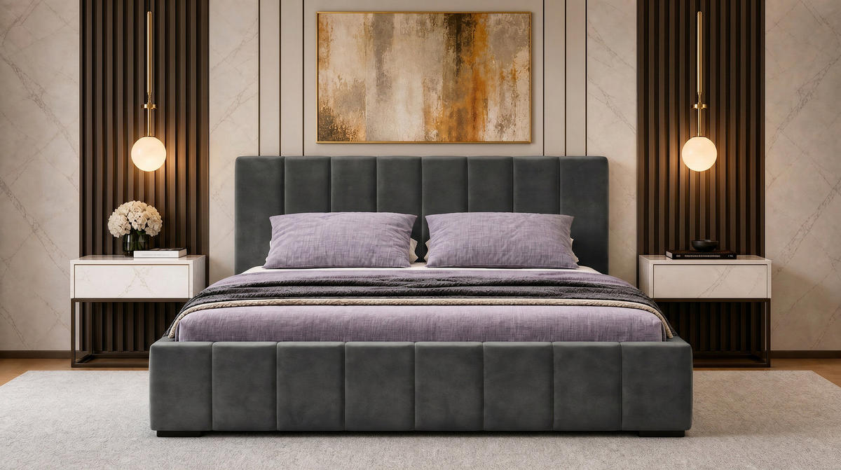MARPUR Polsterbett NERO 180x200 cm mit Bettkasten und Lattenrost, Grau - Chromfarben/Grau, Holz/Holzwerkstoff (180/200cm) - Marpur