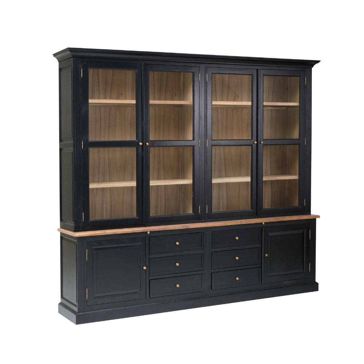 VITRINENSCHRANK MASSIVHOLZ AKAZIE 268/50/268 cm - Schwarz, Naturmaterialen (268/50/54cm) - Signature