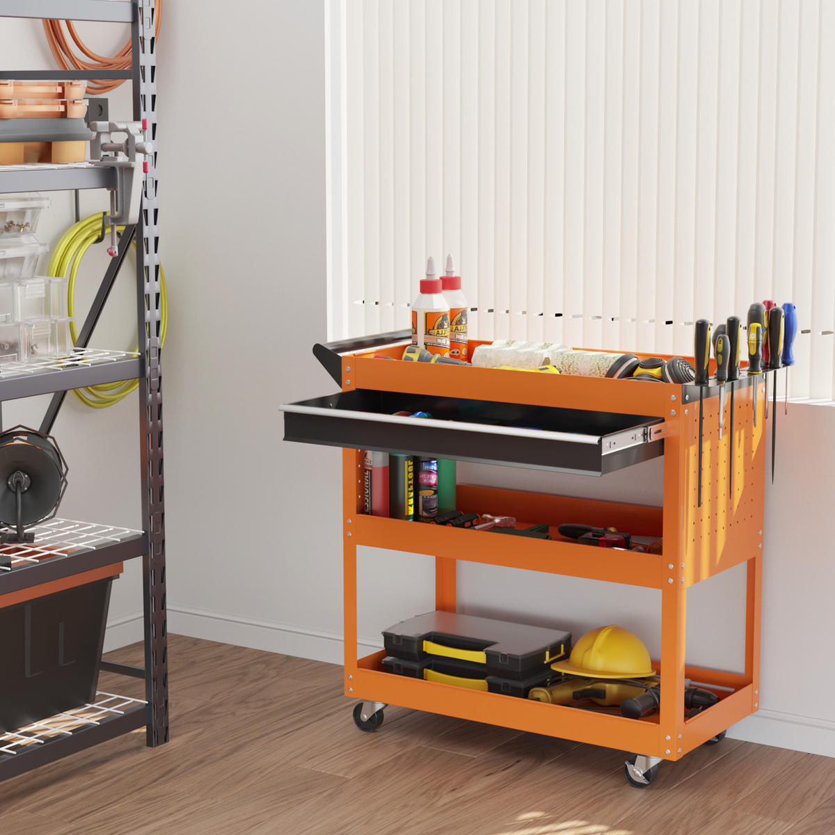 WERKZEUGWAGEN mit Schublade und 3 Ablagen, 82 x 35 x 76 cm, Orange - Multicolor, Kunststoff (35/76/82cm) - FORIOUS