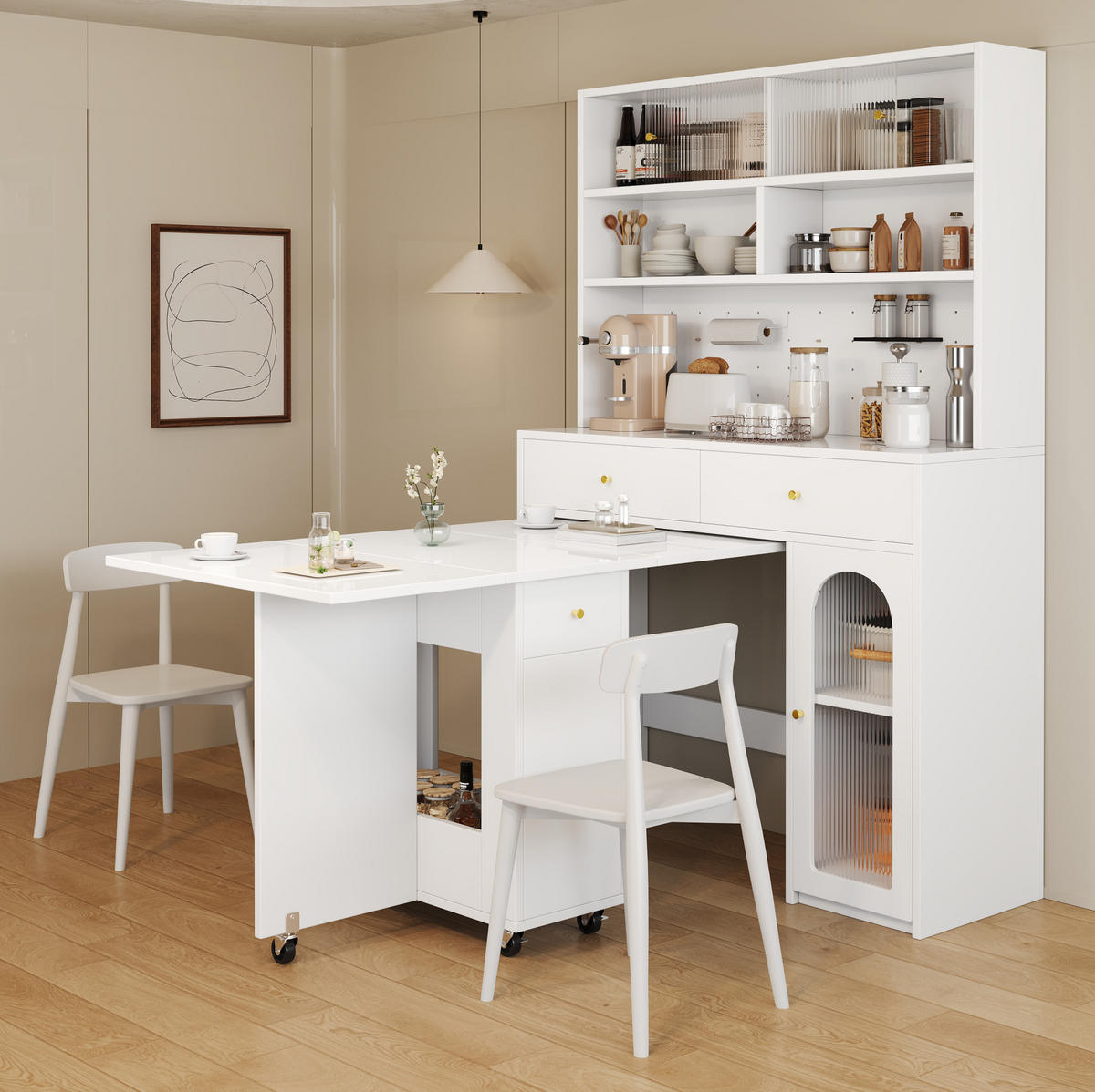 BUFFET 120/180/45 cm Weiß aus MDF mit Hakenleiste - Weiß, Holzwerkstoff (45/180/120cm) - OKMYHOME