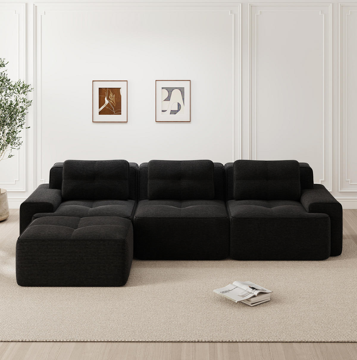ECKSOFA 293/104/69 cm schwarz aus Cord ohne Montage - Schwarz, Textil (177/293cm) - OKWISH